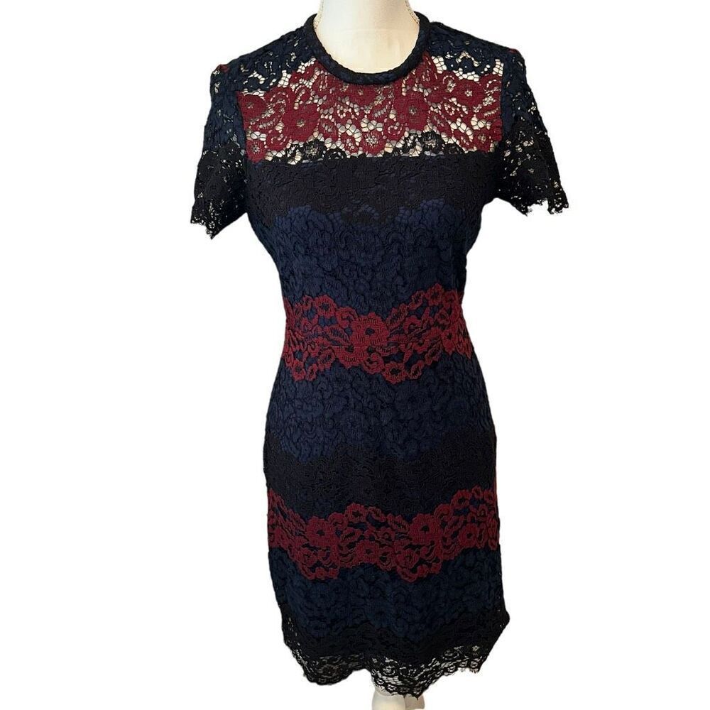 Express Short Sleeve Blue, Black, Maroon Lace Dress Size 4